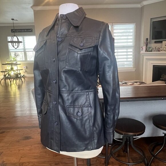 VTG 60's Penney's International Imports Vegan Leather Jacket Navy Blue Size 14 S - Picture 4 of 12